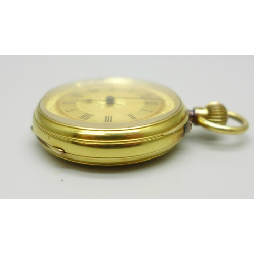 935 - An 18ct gold fob watch, hallmarked Chester 1893, inner case also marked 18ct, total weight 51.3g, 36... 