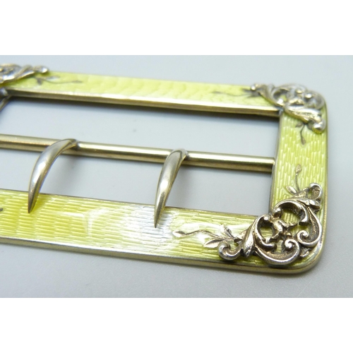 937 - A 935 silver and yellow enamel buckle, enamel a/f, 39mm x 70mm