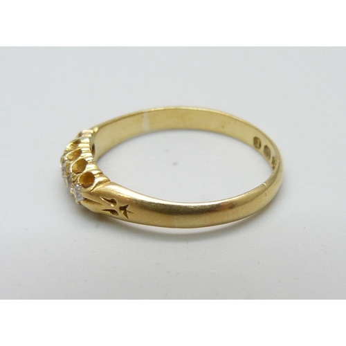 948 - A Victorian 18ct gold and diamond ring, Birmingham 1891, 2.8g, R