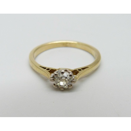 949 - An 18ct gold and diamond solitaire ring, 2.3g, L, over 0.25ct diamond weight