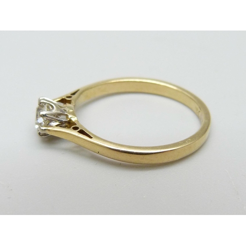 949 - An 18ct gold and diamond solitaire ring, 2.3g, L, over 0.25ct diamond weight