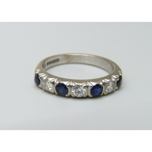 954 - An 18ct white gold, diamond and sapphire ring, Sheffield 1977, 5.1g, Q, over 0.5ct total diamond wei... 