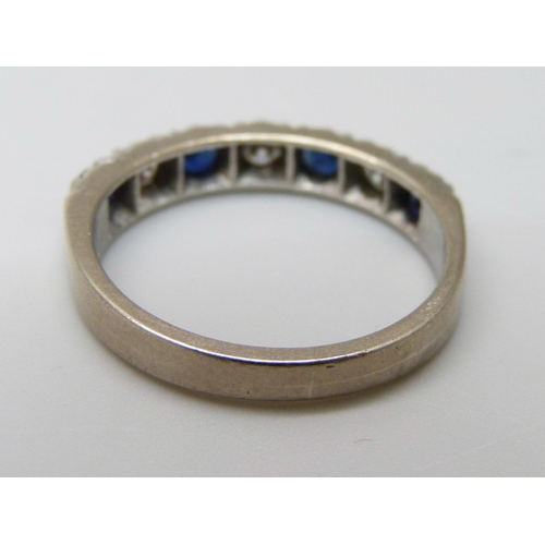 954 - An 18ct white gold, diamond and sapphire ring, Sheffield 1977, 5.1g, Q, over 0.5ct total diamond wei... 