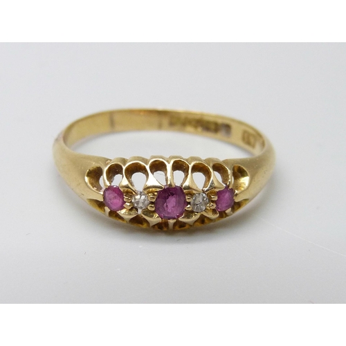 958 - An Edward VII 18ct gold ruby and diamond ring, Birmingham 1903, 2.9g, R