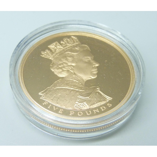 973D - The Royal Mint 1952 Golden Jubilee 2002 Five Pounds Gold Coin, No. 1047, cased