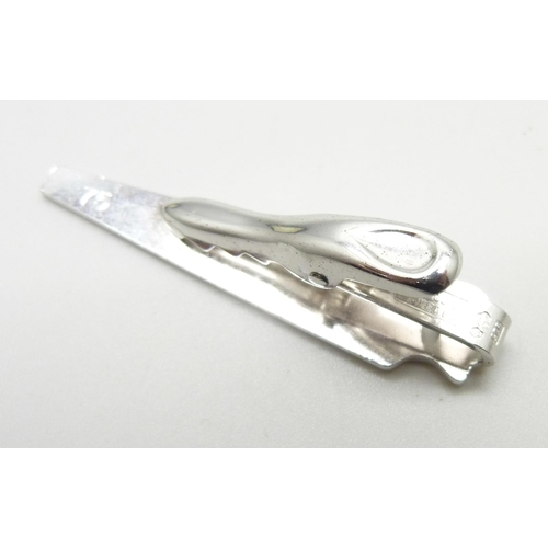 980 - A hallmarked Swedish silver tie-clip, limited edition solid silver 'Sandvik Handsaws', 075, boxed wi... 