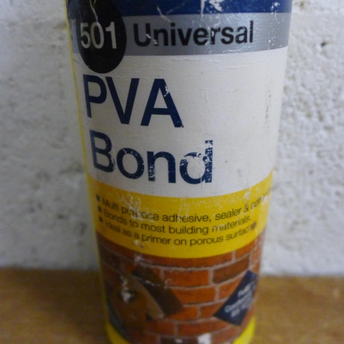 2032 - A roll of 40 grit 115mm x 10m Flexovit sand paper, a 5 litre bottle of Everbuild Contractor's PVA an... 