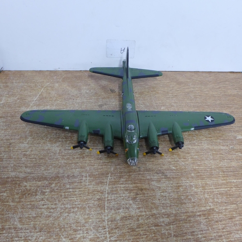 2093 - A box of approx. 30 die-cast toy cars and other vehicles including a Corgi B-17F Flying Fortress bom... 