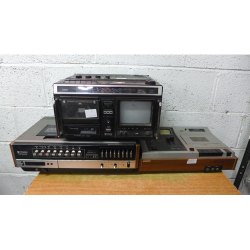 2126 - 3 Items of vintage A/V equipment; a Hitachi 21-68CH radio/tape/TV, a Sharp RT-200 tape deck and a Hi... 