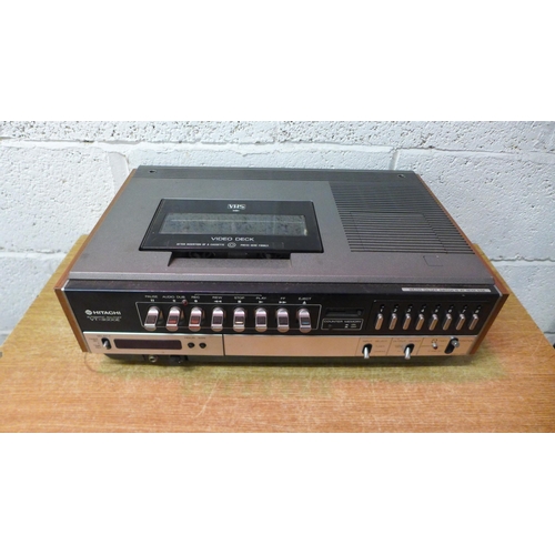 2126 - 3 Items of vintage A/V equipment; a Hitachi 21-68CH radio/tape/TV, a Sharp RT-200 tape deck and a Hi... 