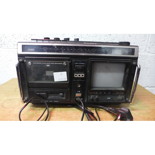 2126 - 3 Items of vintage A/V equipment; a Hitachi 21-68CH radio/tape/TV, a Sharp RT-200 tape deck and a Hi... 