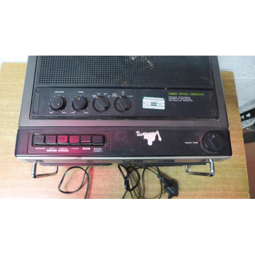 2126 - 3 Items of vintage A/V equipment; a Hitachi 21-68CH radio/tape/TV, a Sharp RT-200 tape deck and a Hi... 