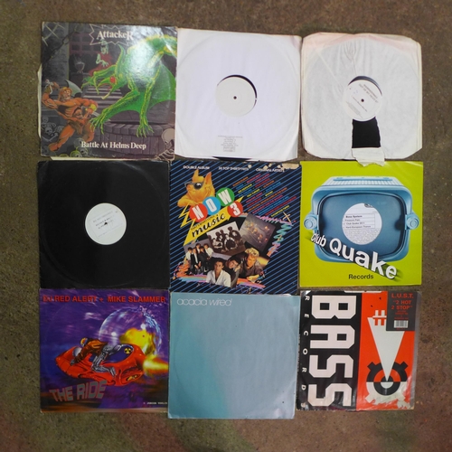 2132 - A box of approx. 50 LP records including DJs promos, dance records, The Hollies, The Shadows, Euryth... 