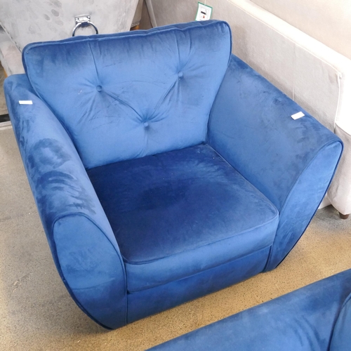 1537 - A blue velvet Hoxton armchair - missing legs