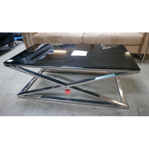 1538 - A Black glass and chrome 'x' base coffee table - Boxed *This lot is subject to VAT