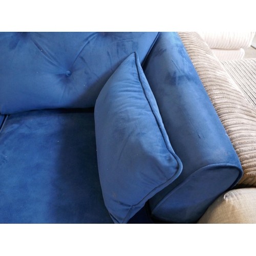 1546 - A blue velvet Hoxton L shaped sofa