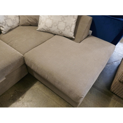 1550 - A mink upholsterd corner sofa and footstool