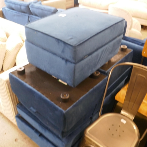 1565 - Five blue velvet Hoxton footstools - damaged