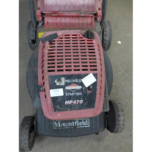 2178 - A Mountfield petrol lawnmower with a Briggs and Stratton HP470 petrol engine, collection box and 45c... 