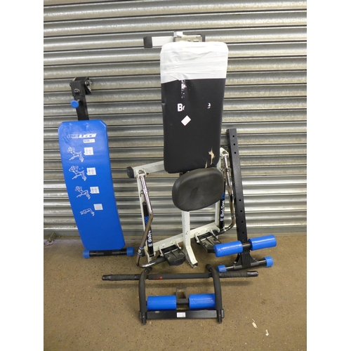 2187 - A Bodytone 326 exercise machine, a Leco Pro Classic sit up bench and a door frame pull-up bar