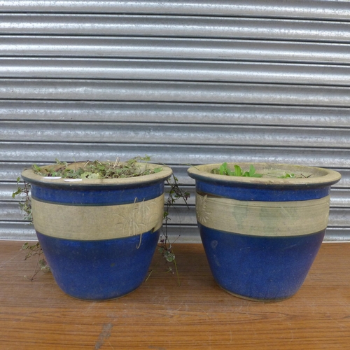 2200 - A pair of blue glazed planters