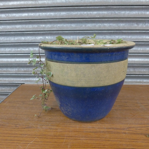 2200 - A pair of blue glazed planters