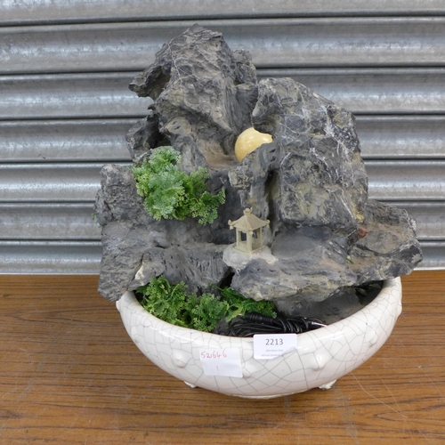 2213 - A Mountain Scene therapeutic indoor water fountain with a large round stone bowl