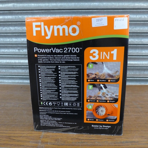 2217 - A Flymo Powervac 2700 240v electric leaf blower vac with box and instruction booklet