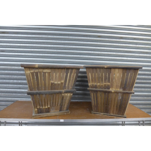 2225 - Two large bamboo log baskets