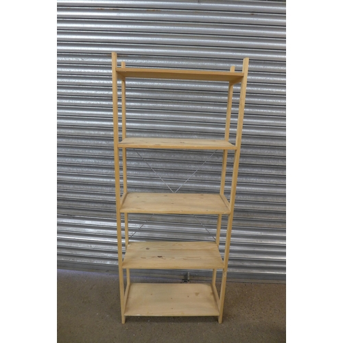 2233 - Two 5-shelf pine shelving units - 1.7m x 69cm x 30cm