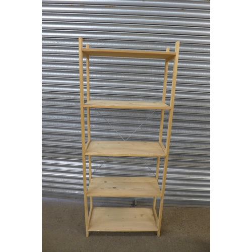 2233 - Two 5-shelf pine shelving units - 1.7m x 69cm x 30cm