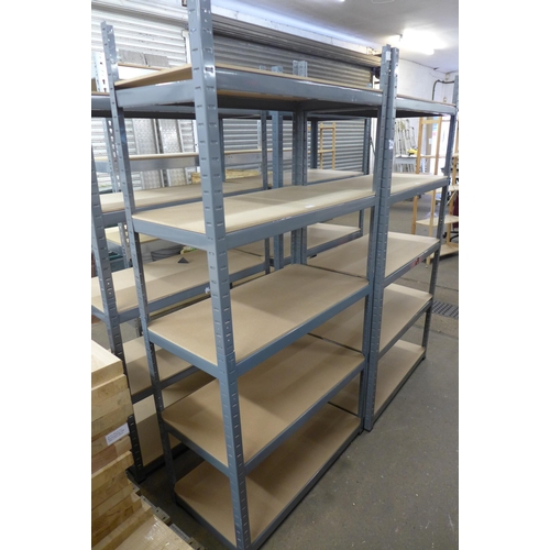 2235 - Two metal boltless racking/shelving units with MDF shelving boards - 1.8m x 90cm x 44cm