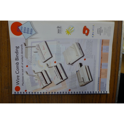 2255 - A Solvit CW2 Combi ring binding machine and a box of black 10mm (A5) wire binding elements and a box... 