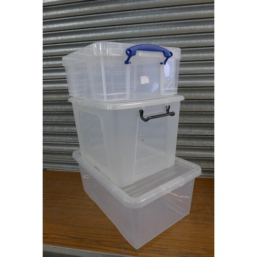 2270 - A 22L Really Useful storage box with lid, an 18L Really Useful storage box with lid, a 9L Really Use... 