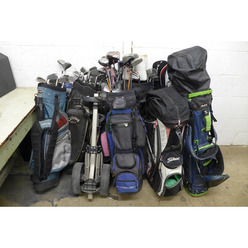 2276 - 9 Bags of assorted golf clubs, drivers, irons, putters (Wilson, Dunlop, Nicklaus, Slazenger, McGrego... 