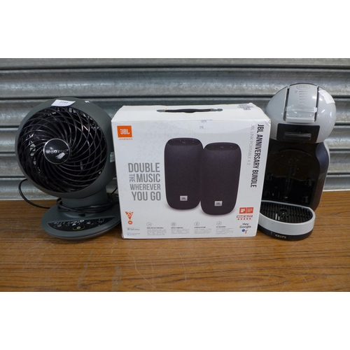 2288 - A Dolce gusto Krups coffee machine, a Woozoo digital desk fan and a pair of JBL Anniversary bundle J... 