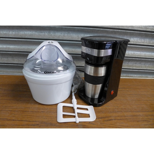 2291 - A Delta BL-1380 electric ice cream maker and a Quest Coffee To Go filter coffee maker  both unused