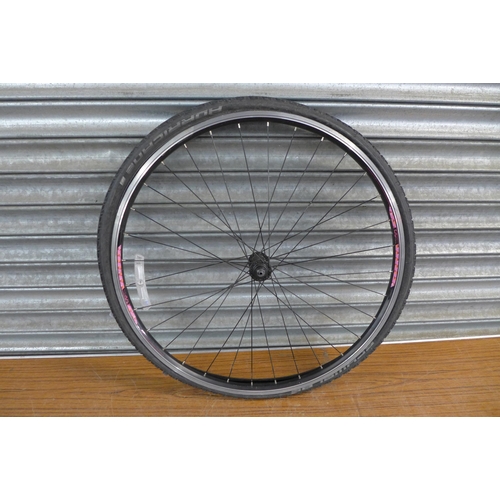 2297 - A set of bike wheels (including shimano gear cassette) with a set of Schwalbe bike tyres and another... 