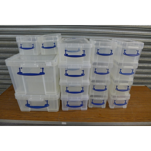 2298 - 18 x 3 litre Really Useful plastic storage boxes with lids, 4 x 9 litre Really Useful plastic storag... 