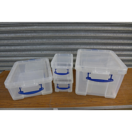 2298 - 18 x 3 litre Really Useful plastic storage boxes with lids, 4 x 9 litre Really Useful plastic storag... 