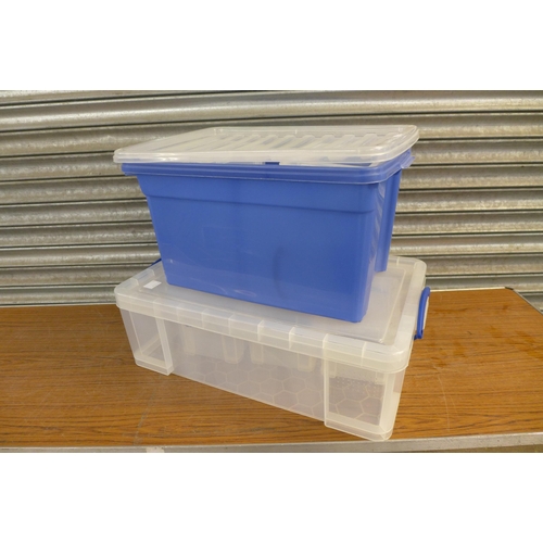 2300 - Two 50 litre Really Useful plastic storage boxes with lids, 12 x 3 litre Really Useful plastic stora... 