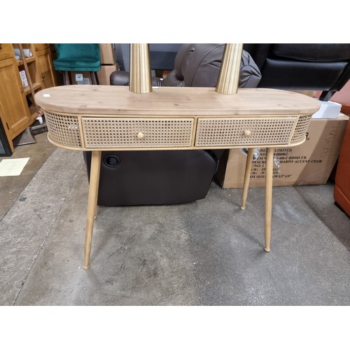 1488 - A wood and rattan effect two drawer console table