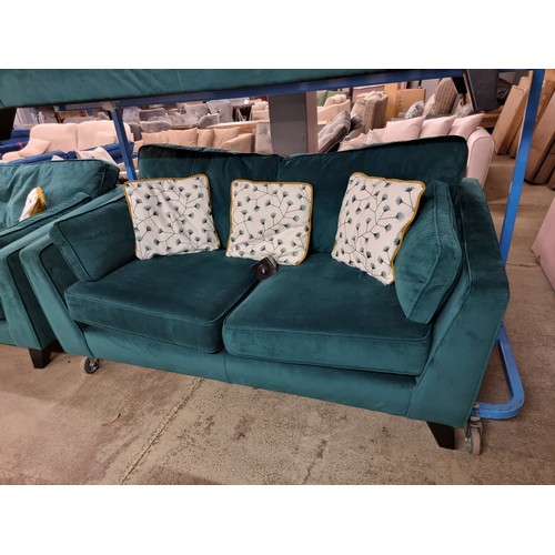 1567 - A Barker & Stonehouse turquoise velvet three seater sofa, two seater sofa and love seat