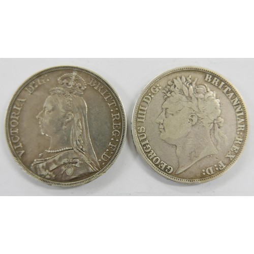 994 - An 1822 George IV Tertio crown and an 1889 Victoria crown