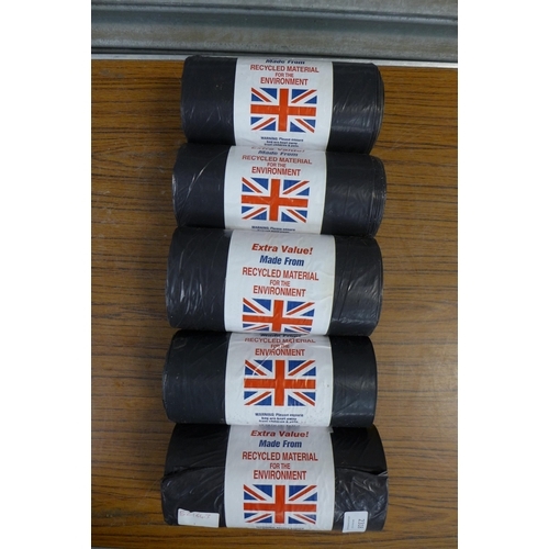 2318 - 5 Rolls of black heavy duty refuse sacks