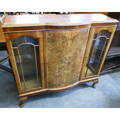 137 - A Queen Anne style burr walnut breakfront side cabinet