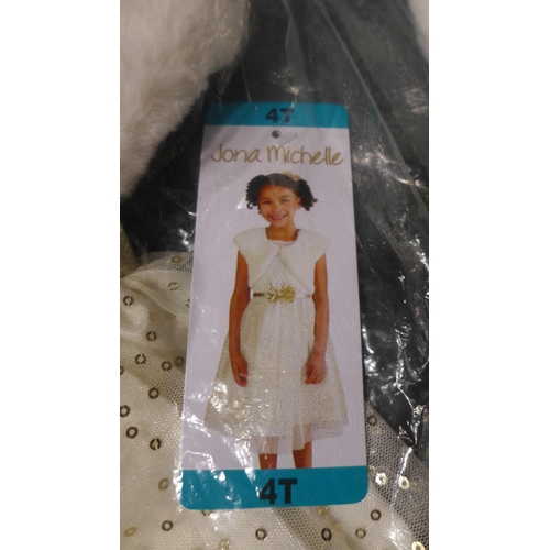 3168 - Two girls Jona Michelle white and gold party dresses with matching boleros  - sizes 4 & 8   * This l... 