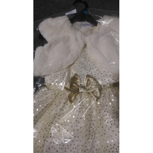 3168 - Two girls Jona Michelle white and gold party dresses with matching boleros  - sizes 4 & 8   * This l... 