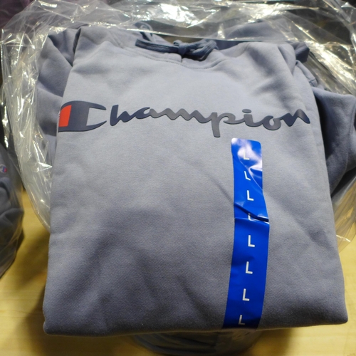 3174 - Quantity of men's baby blue Champion hoodies  - mixed sizes   * This lot is subject to vat