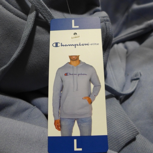 3175 - Quantity of men's baby blue Champion hoodies  - mixed sizes   * This lot is subject to vat